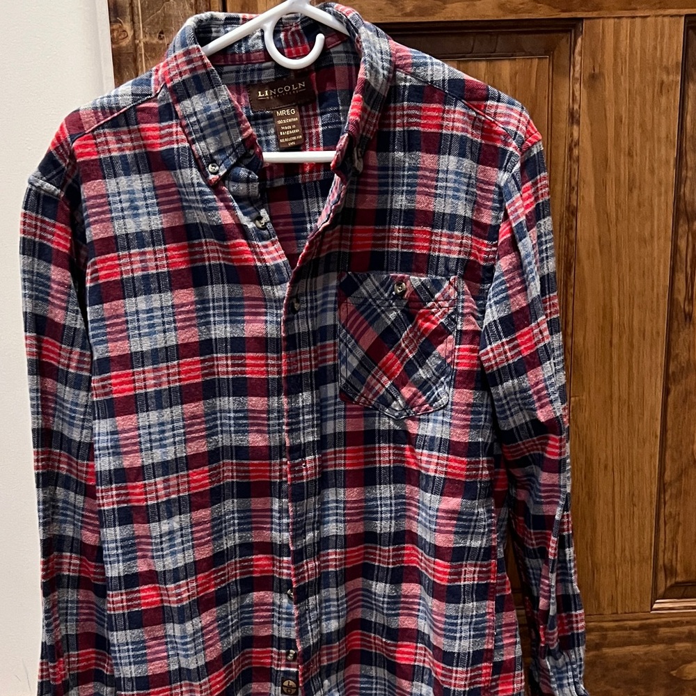 Lincoln Red and Blue Plaid Men's Casual Shirt